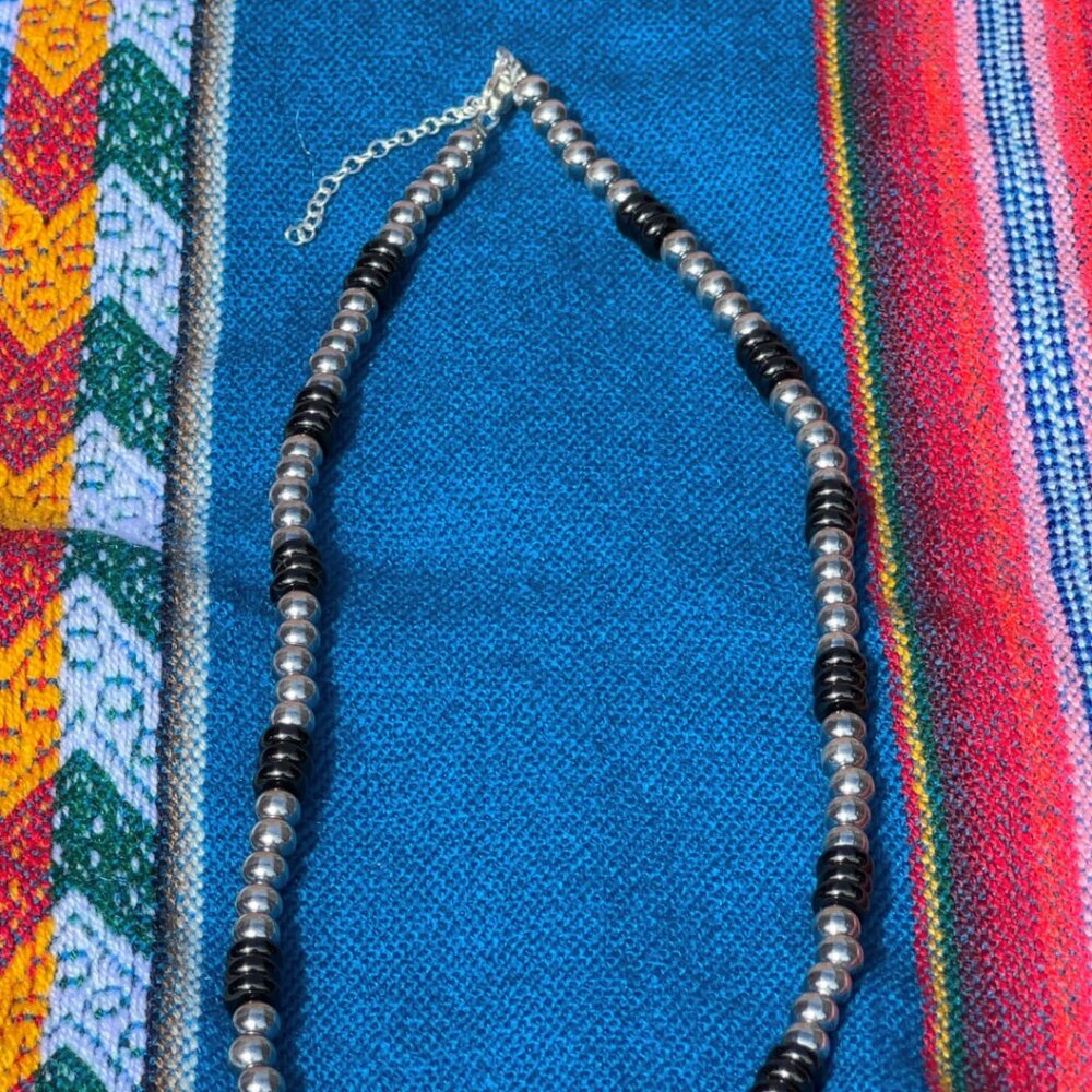 Sterling Silver & Black Onyx 18″ Beaded Necklace New - Picture 5 of 16